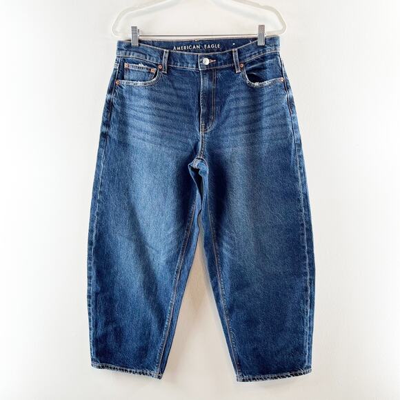 American Eagle Outfitters High Rise Stretch Denim Barrel Jeans Blue 8 Short - Picture 1 of 6